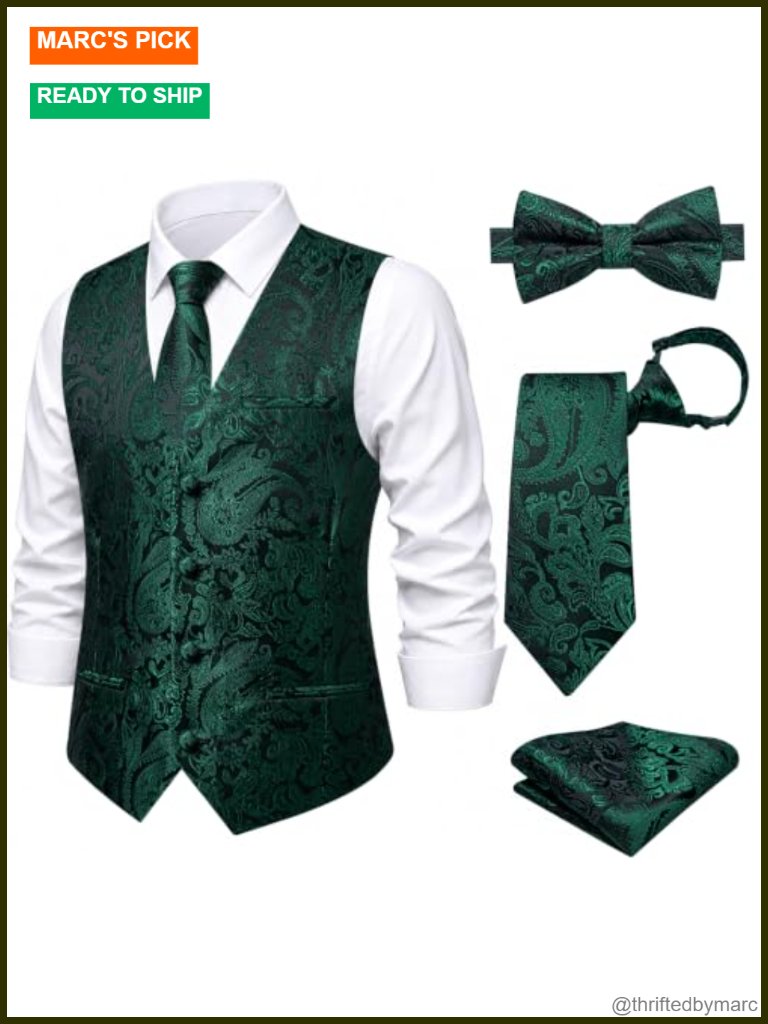 Boys Formal Vest Set With Pre-Tied Tie Bowtie And Pocket Square